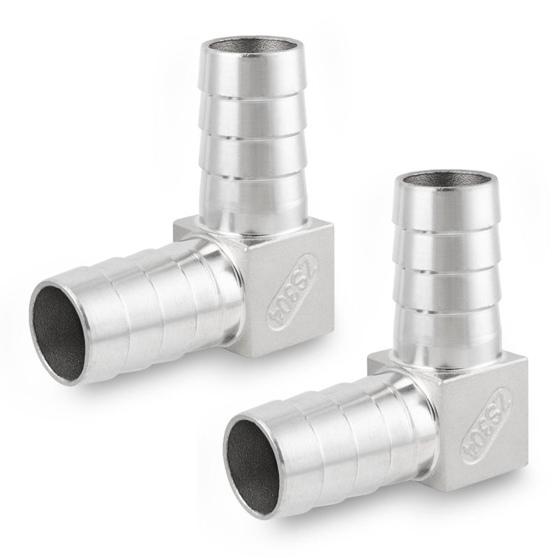 Yoebor Metalwork 304 Stainless Steel Hose Barb Fitting 90 Degree L Right Angle Elbow, 1-1/4" Barbed x 1-1/4" Barbed, Pack of 2 - Image 1